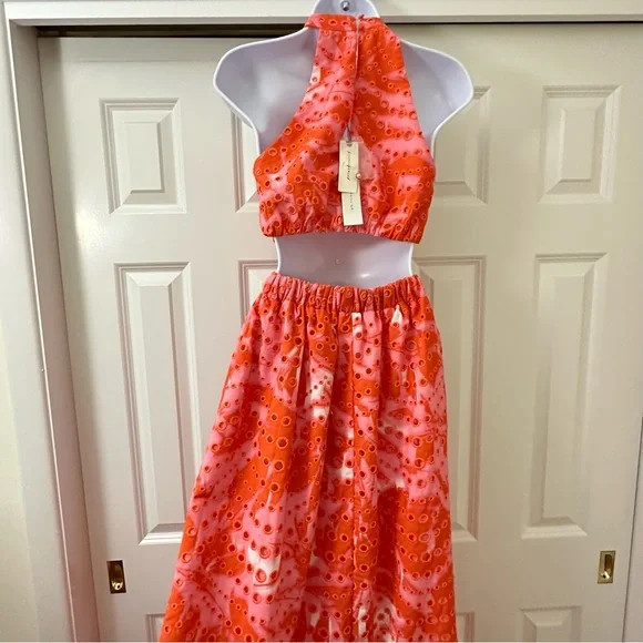 Anthropologie x Monique Lhuiller Cut-Out Eyelet Lace Halter Gown Size 0 - Picture 7 of 11